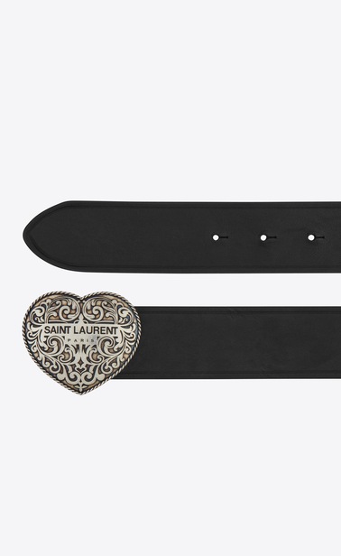 Belt with Saint Laurent Texan heart buckle in smooth leather